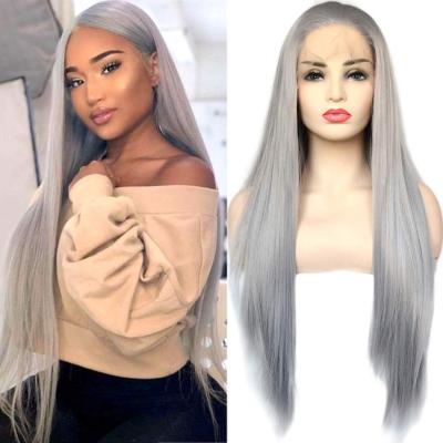 China Gray Wig Long Ash Gray Heat Resistant Medium Wave Nature Wig Synthetic Lace Front Wigs For Women Hair Piece for sale