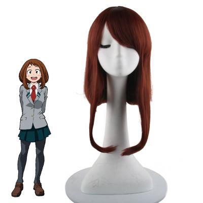 China Heat Resistant My Hero Academia Wig Brown Bob Wig With Bangs Cosplay Anime Uraraka Ochaco Wig Women for sale