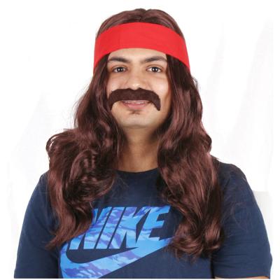 China Custom Made 80s Silky Straight Rocker Wave Long Synthetic Men's Party Costume Wig for sale