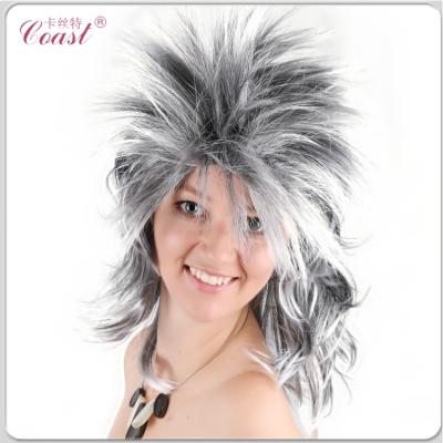 China Cheap Fashion 70s 80s Rock Star Gray Synthetic Wig Silky Straight Wave Long for sale