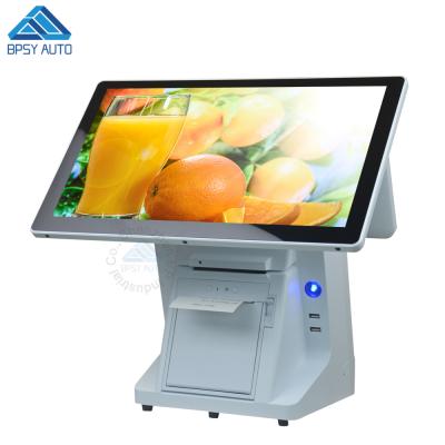 China All In One Dual Screen POS Computer 15.6 Inch Windows 10 Cash Register Table POS System With 80mm 15.6 16:9 Inch Printer for sale