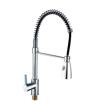 China Pull Out Durable Brass Spray Chrome Plating Spring To Lower Flexible Spray Kitchen Faucet for sale