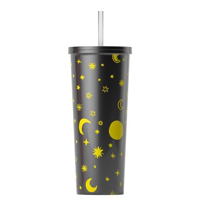 China American Style Tumbler Double Wall Coffee 24oz Custom Vacuum Sealed Stainless Steel Vacuum Insulated Metal Straw Tumbler Black With Lid Straw for sale