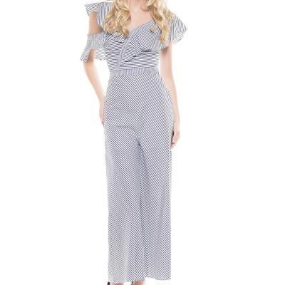 China 2022 New Women's Fashionable Ruffle Off-Shoulder Striped Overalls Summer Anti-Static Overalls for sale