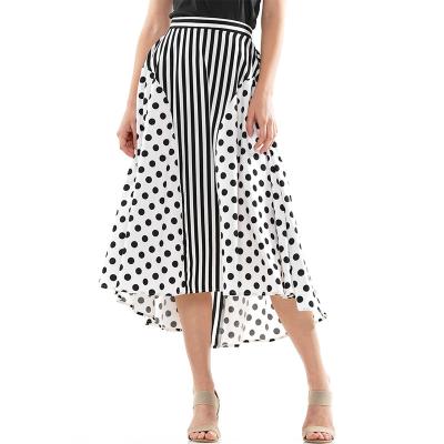 China European and American Fashion Elegant Women's Retro Anti-Static Skirt Dot And Stripe Pattern Long Polka Dot Midi High Waist A-Line Skirt for sale