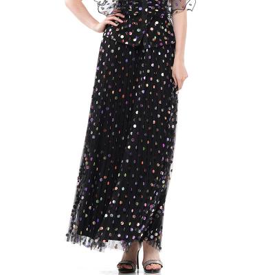 China 2022 New Fashion Anti-Static Women Foil Print Pleated Maxi Skirt for sale