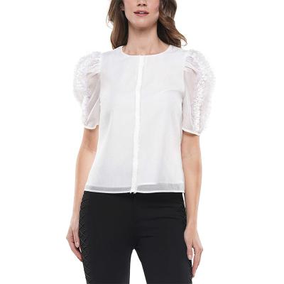 China Wholesale High Quality Anti-wrinkle Summer Fashion Women's Crinkle Detailed Organza Sleeve Top for sale