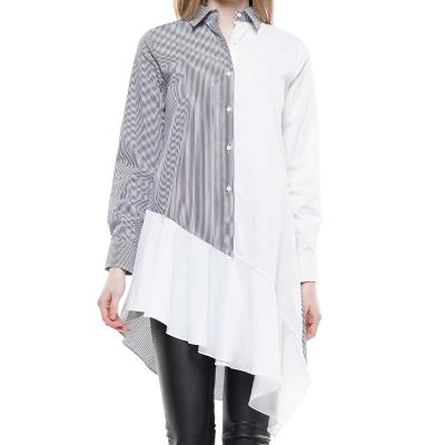 China Wholesale High Quality Summer Fashion Anti-wrinkle Women's Stand Collar And Long Sleeve Quilting Asymmetrical Hem Shirt for sale