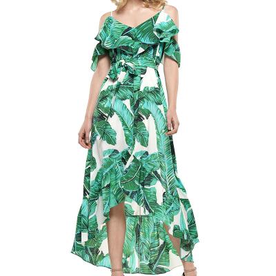 China Sexy Dry Cleaning Summer Fashion Women Dress Tropical Printed Off The Shoulder Dress for sale