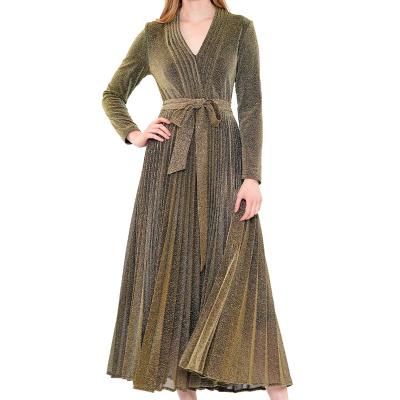 China Dry Cleaning Summer Fashion Women Dress Metallic Fabric Pleated Dress for sale