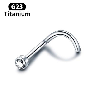 China fashion & Beautiful G23 Solid Titanium Crystal Nose Ring Screw Rhinestone Gem Nose Studs Piercing Jewelry Low MOQ Best Price Nostril Body for sale