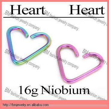 China Ear Jewelry Ring 16g Niobium Heart Piercing For Ear Piercings - 2 Sizes And 18 Colors Body Jewelry Piercing Ring for sale