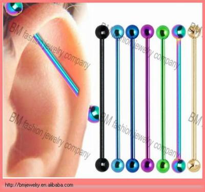 China Industrial Ear Barbell Body Jewelry Titanium Plated Industrial Barbell Ear Piercing Jewelry for sale