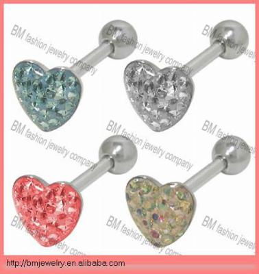 China Fashion cool popular fashion rhinestone tongue ring heart shaped flat body piercing jewlry for sale