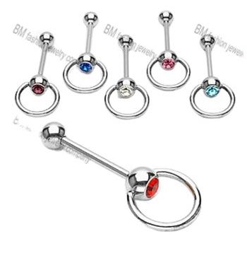 China Punk Surgical Ring Barbell Gem Set Ball Free Sample Unique 316L Slave Tongue Rings Body Jewelry for sale