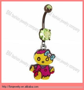 China Green Belly Button Body Jewelry CZ Girl Zombie Dangle Navel Belly Button Ring Holiday Jewelry Beautiful Piercing Design for sale