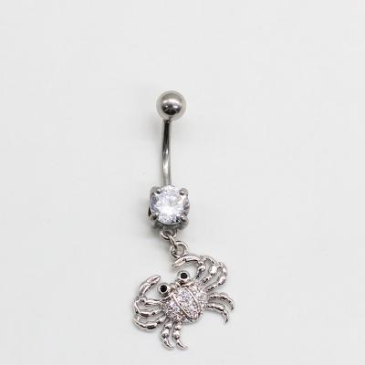 China Cute Charming Cute Belly Ring With Dangling CZ Crab Belly Button Ring Body Jewelry for sale