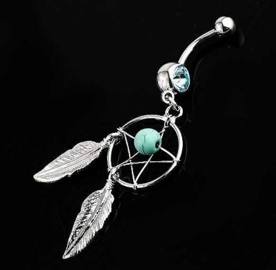 China Fashion Charming Elegant Fashion Dream Catcher Belly Ring With Gems Body Piercing Jewelry In Stainless Steel New Style for sale