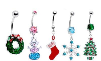 China Fashion Charming Beautiful Cute Holiday Belly Rings Christmas Ornament Navel Banana Ring Stainless Steel Piercing Jewelry for sale