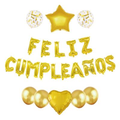 China Birthday Feliz Cumpleanos Party Needs Spanish Background Decoration Letters Happy Birthday Banner Balloons Set for sale