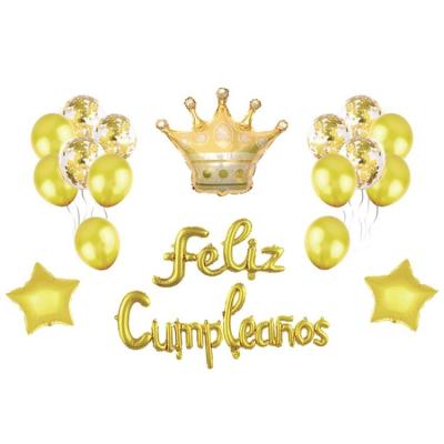 China Happy Birthday Rose Pink Feliz cumpleanos birthday 18 inch spanish letters crown balloons set for sale