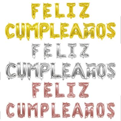 China Colorful spanish cumpleanos de feliz happy birthday letter charm foil balloons 2022 banner set for sale