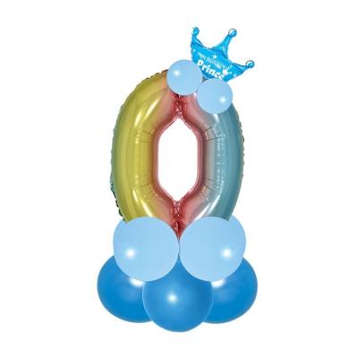 China Birthday 32 Inch Blue Aluminum Film Membrane Retro Foil Digital Printing Helium 0-9 Crown Balloon Set For Birthday Party Decoration for sale