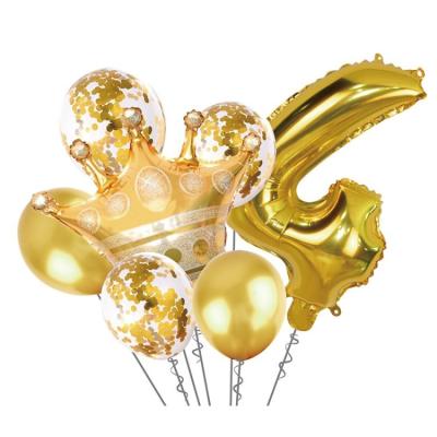 China Big Gold Acrylic Crown Birthday Celebration Charm Helium Number Six Balloon Decorative Hacrafts Set for sale