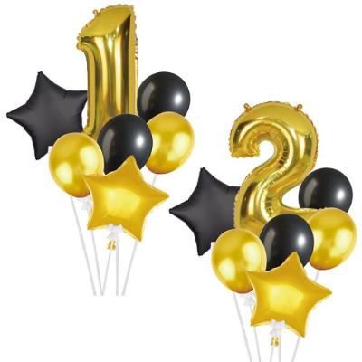 China 32Inch Birthday Black And Gold Snowflake Number Foil Latex Balloons Set for sale