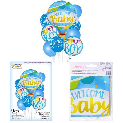 China Wholesale Cartoon Birthday Balloon Set 9 Piece Baby Or Baby Boy Foil Balloon Birthday Party Set Children Decoration for sale