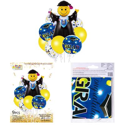 China Custom Newest Aluminum 9 Pcs Black Gold Party Supplies 17Inch Graduation Balloon Package Graduation Party for sale