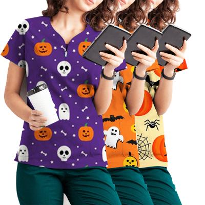 China Printing Scrub Tops High Quality Medical Hospital T-shirt Halloween Costume Gifts Nurse Scrub Halloween Uniform for sale