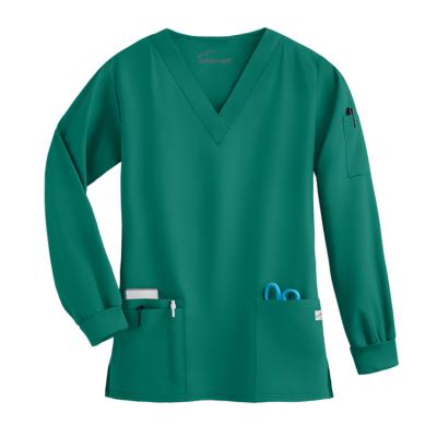 China Printing Scrub Tops Long Sleeve Stretch Fabric Medical Nursing Scrub Top Pocket / Cheap Price Nursing 4 Soft V-Neck Scrub Tops For Nurse for sale