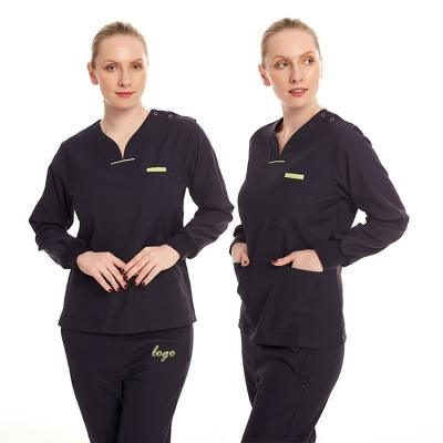 China Top+Pant Long Sleeve Drop Winter Hospital Uniform Scrub Sets Woman Fashion Beauty Women Scrubs for sale