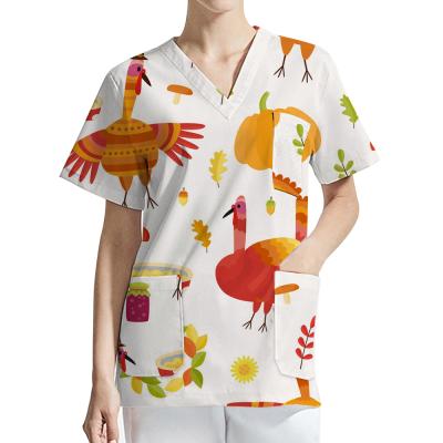 China Printing Scrub Tops Customization Your Logo Printing Nurse Tops Mens Thanksgiving Shirt Scrub For Holidays for sale