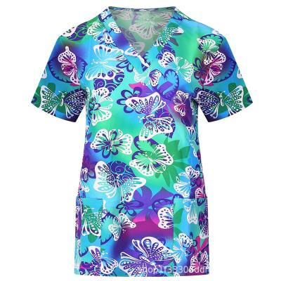 China Printing Scrub Tops OEM Custom Logo Medical Uniforms Nursing Short Sleeve Medical Uniforms Nursing Scrub Top for sale