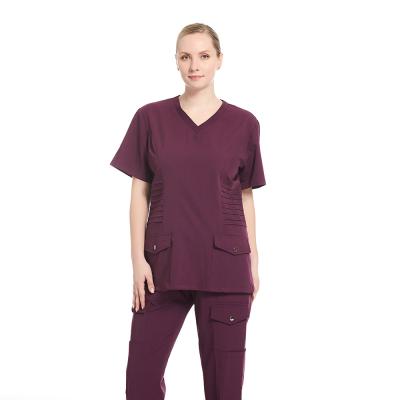 China Luxury Customized Top+Pant Female Short Sleeve Anti Bacterial Nursing Uniform Hospital Sets Medical Scrubs for sale