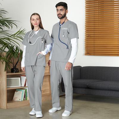 China Top+Pant 65% Navy Blue 35% Polyester 35% Cotton Stylish Medical Male Hospital Uniform Scrubs Set for sale