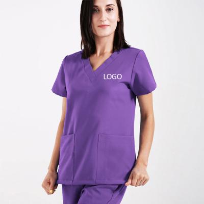 China Top+Pant Elasticity Polyester Fabric Women Scrubs Sets Custom Logo V-Neck Medical Hospital Scrubs Nurses Uniform for sale