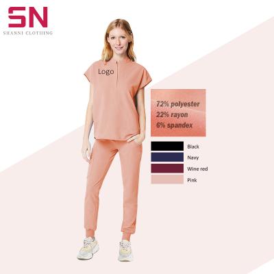 China High Quality Top+Pant 6% Spandex Women Fit V Neck Suit Uniform Medical Nursing Jogger Scrubs Sets for sale