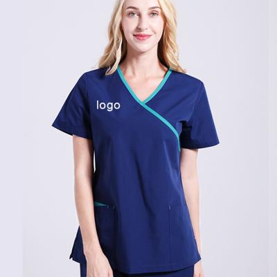 China Top+Pant Women Scrubs Clinic Uniform Cloth V-Neck Scrub Suit Spandex Nurses Uniform Scrub Hospital for sale