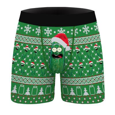 China Antibacterial Fashionable Funny Cartoon Print Green Custom Men Briefs Underwear Christmas Boxer Shorts for sale