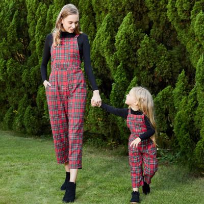 China 2021 Matching Red Plaid Pants Breathable Fall Clothing Outfits Mommy And Me Wholesale Jumpsuits for sale