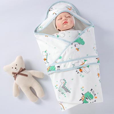 China Baby Sleeping Bag Cartoon Printed Anti-static 100% Soft Cotton Muslin Wrap Covering With Hat for sale