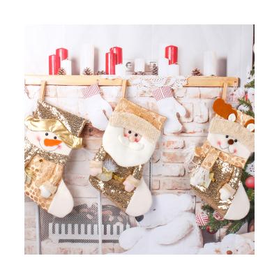 China POLYESTER Christmas Stocking Sequins Gift Bag Knitted Blonde Christmas Tree Decoration Sock for sale