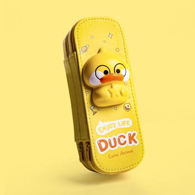 China Double Layers Maihe 2021 Nomo Duck Unusual Double Zippers 2 Layers Cartoon Pencil Case With Decompression Toy For Students for sale