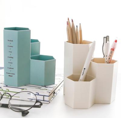 China Hot Selling Plastic Office Pen Container Pencil Pen Holder Storage Box Home Office Accessories Hexagon for sale