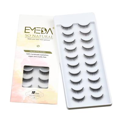 China SP27 natural 10 pairs/set free sellers dramatic false 3d mink eyelashes curelty with wick paper box produced by EMEDA for sale