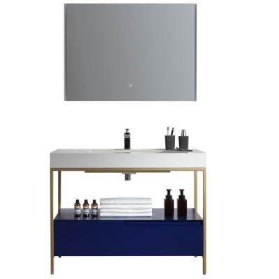 China Water Proof Industrial Style Navy Blue Gold Frame Free Standing Bathroom Vanity for sale