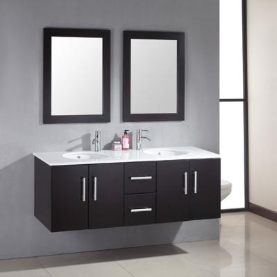 China Modern Black Solid Wood Double Sink Floor Bathroom Cabinet With Marble Countertops for sale